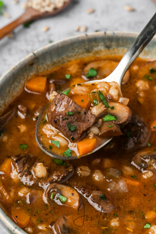 Beef Barley and Mushroom Soup