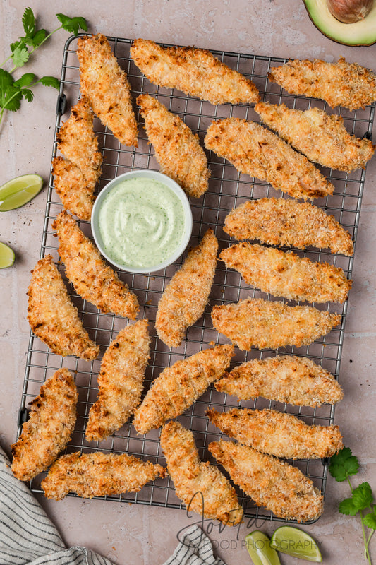 Coconut Chicken Tenders with Cilantro Avocado Sauce