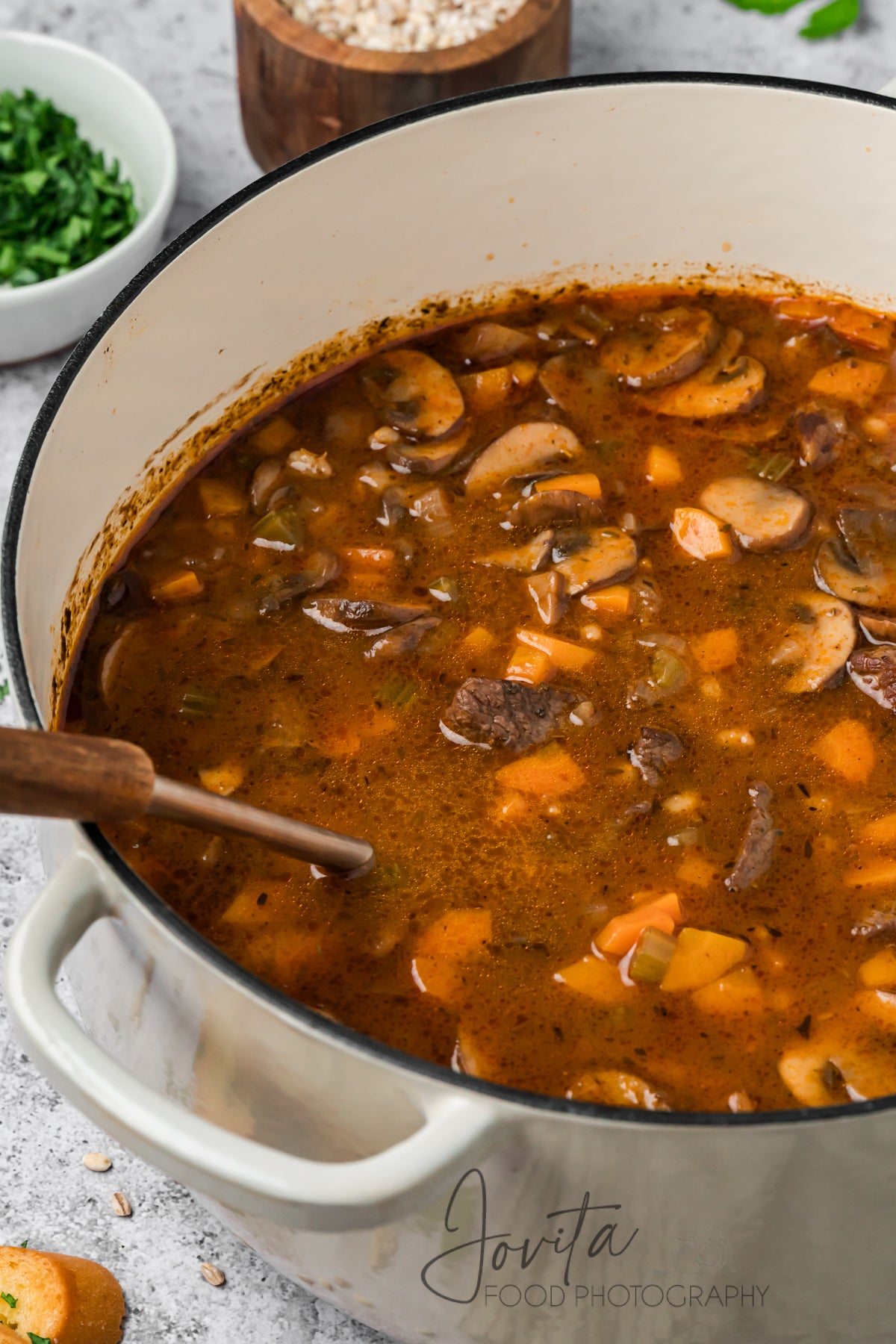 Beef Barley and Mushroom Soup
