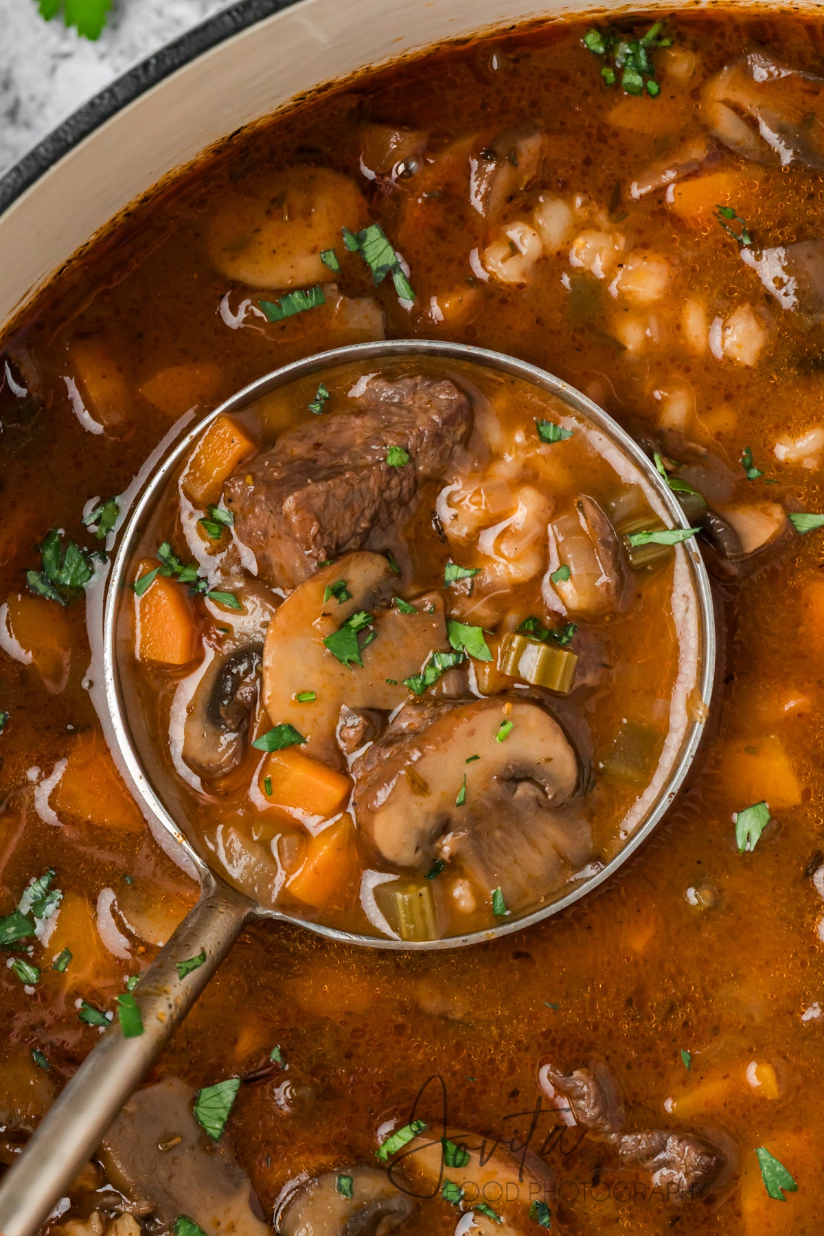 Beef Barley and Mushroom Soup