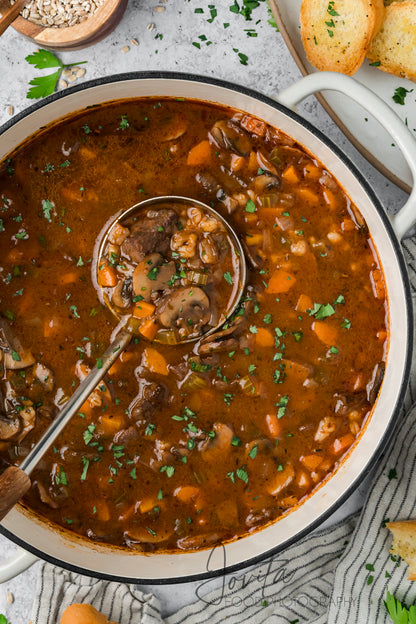 Beef Barley and Mushroom Soup