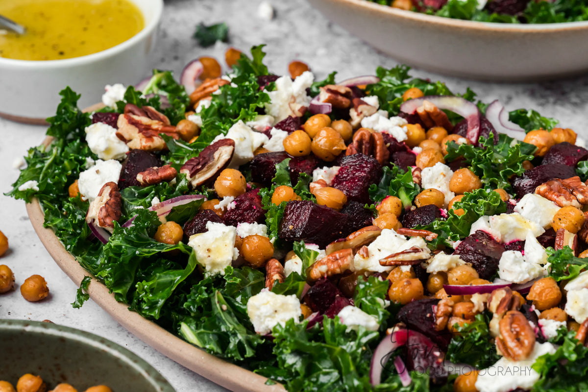 Roasted Beet and Kale Salad with Crispy Chickpeas