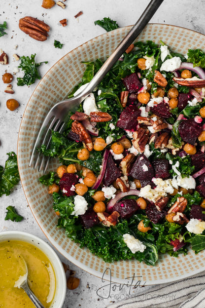 Roasted Beet and Kale Salad with Crispy Chickpeas