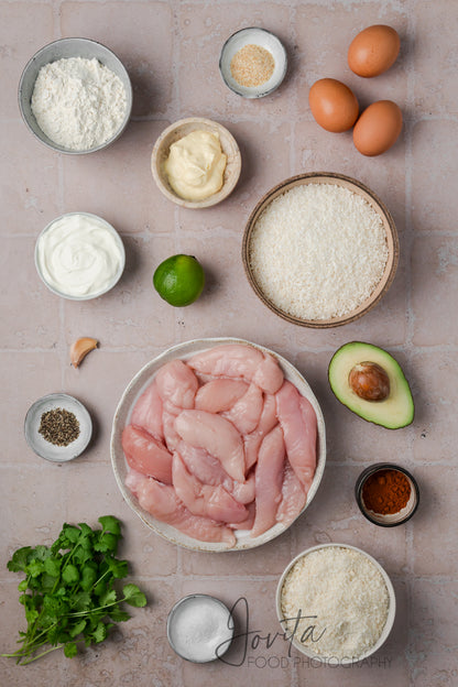 Coconut Chicken Tenders with Cilantro Avocado Sauce