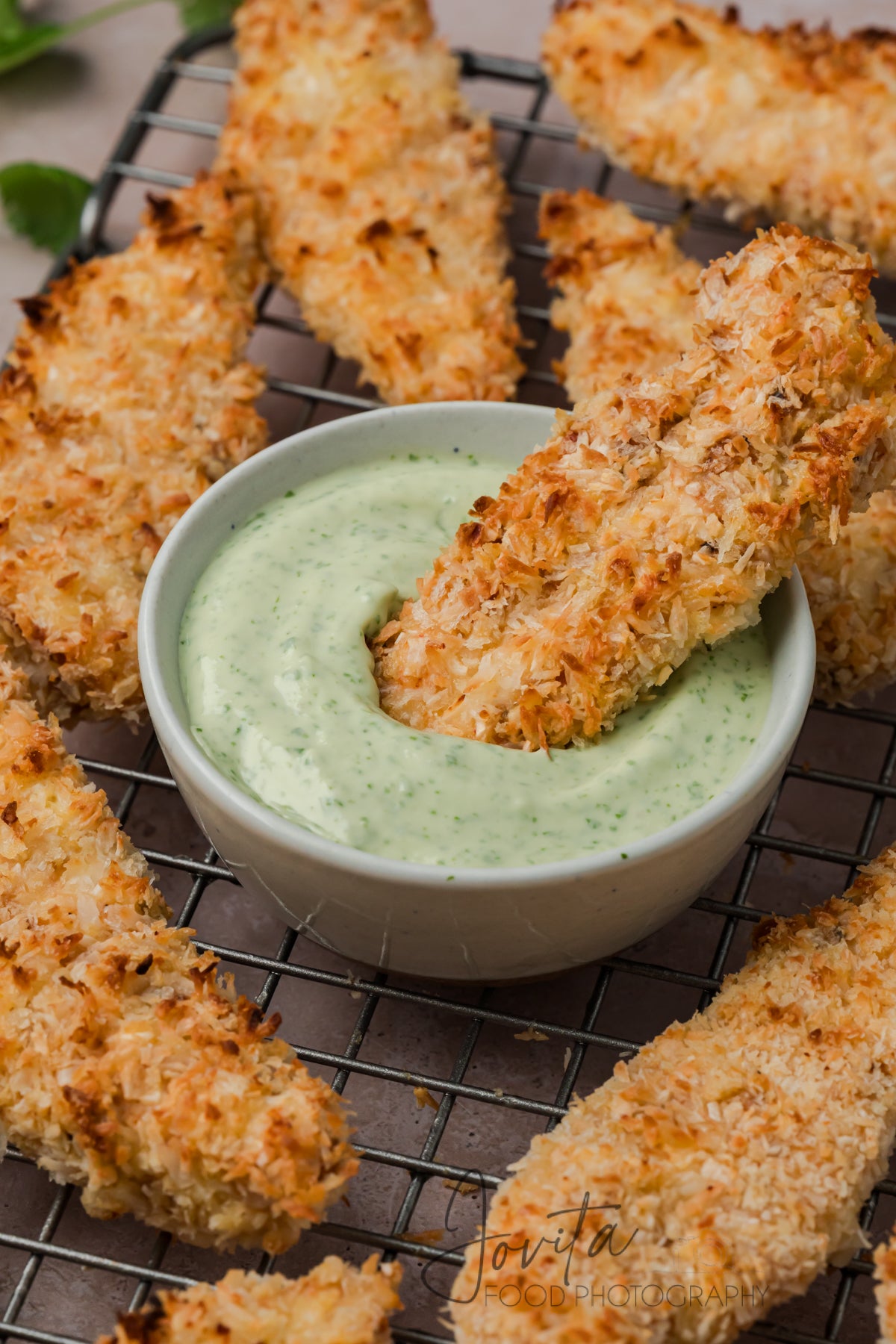 Coconut Chicken Tenders with Cilantro Avocado Sauce