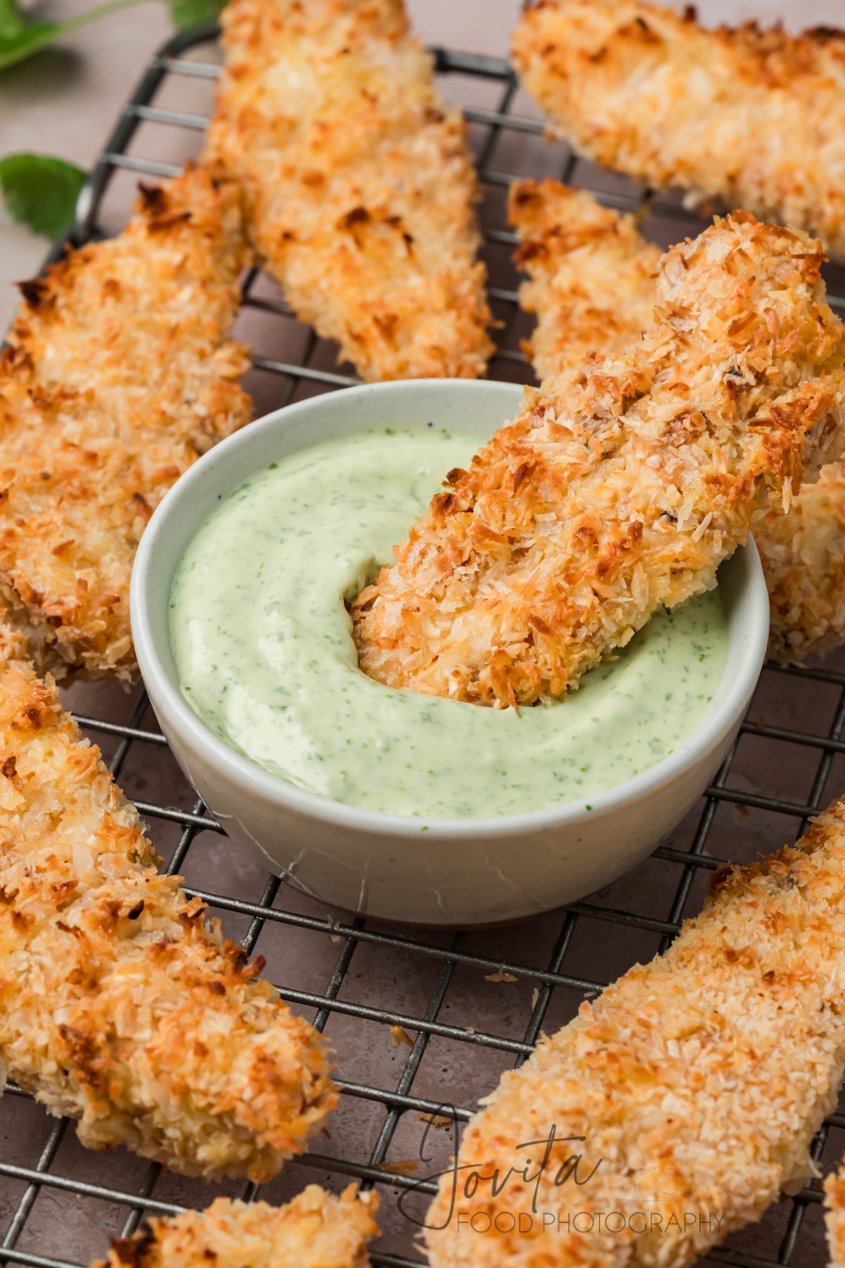 Coconut Chicken Tenders with Cilantro Avocado Sauce