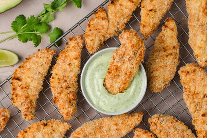 Coconut Chicken Tenders with Cilantro Avocado Sauce