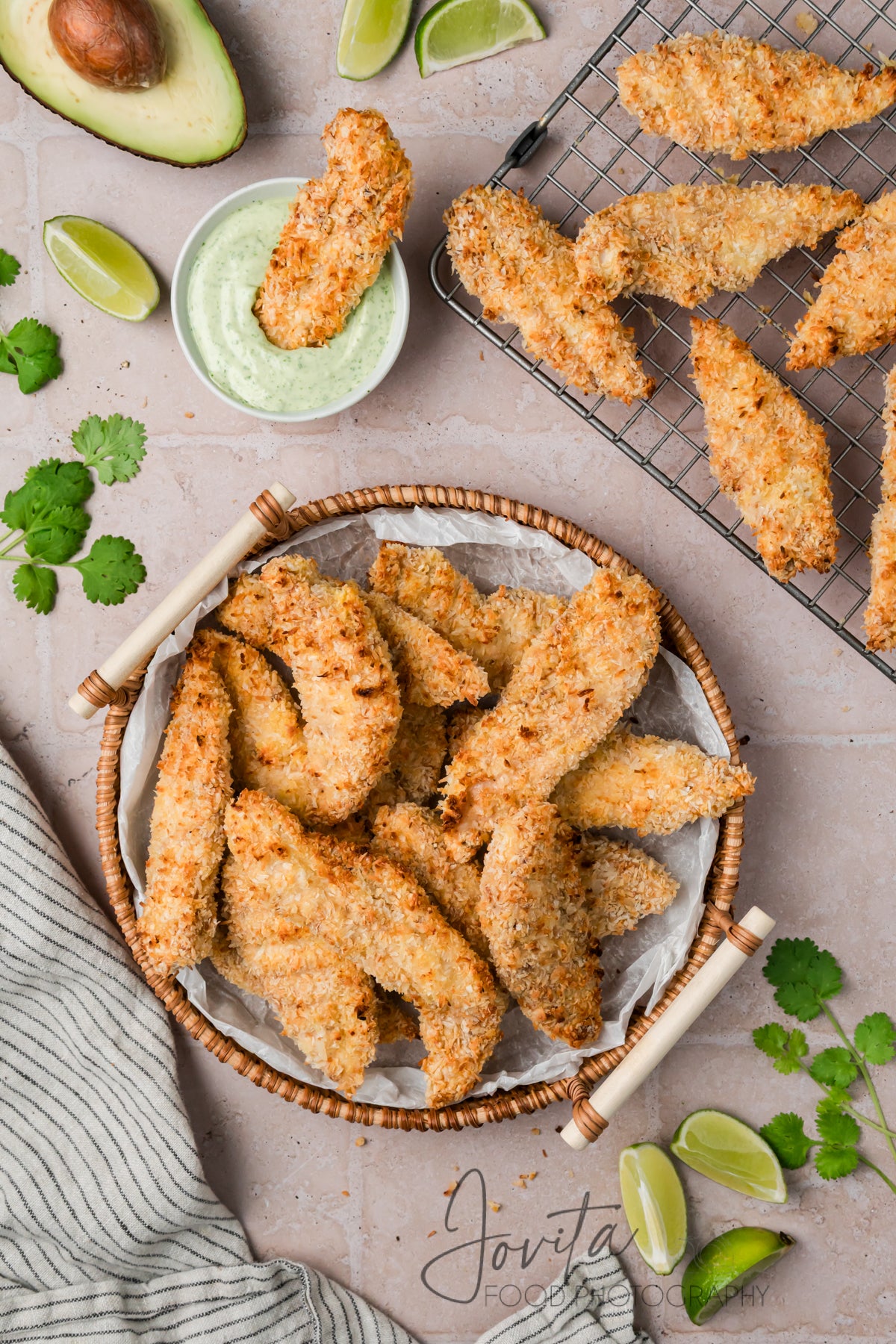 Coconut Chicken Tenders with Cilantro Avocado Sauce