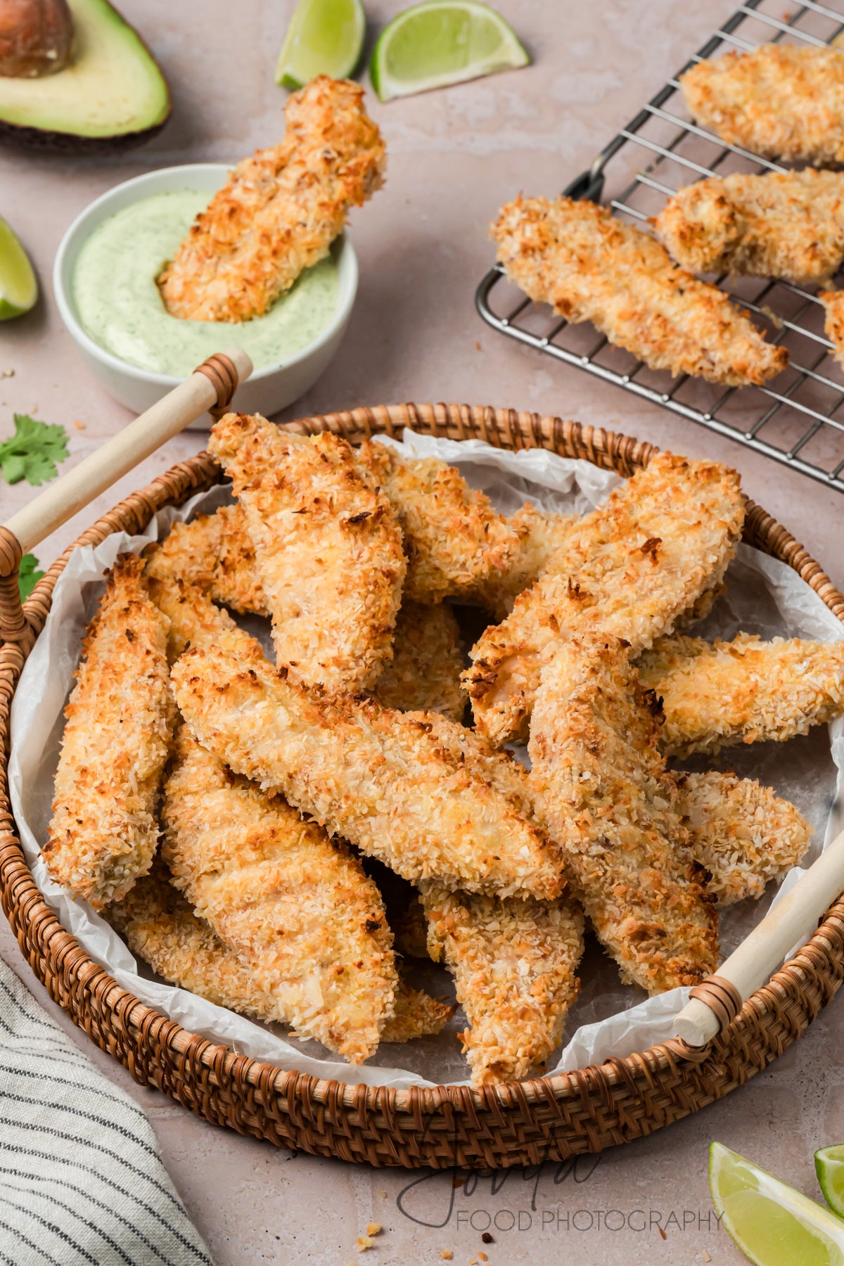 Coconut Chicken Tenders with Cilantro Avocado Sauce