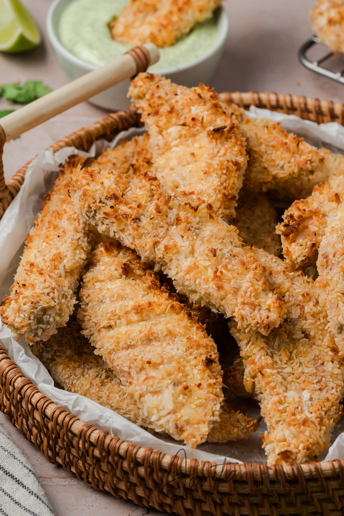 Coconut Chicken Tenders with Cilantro Avocado Sauce