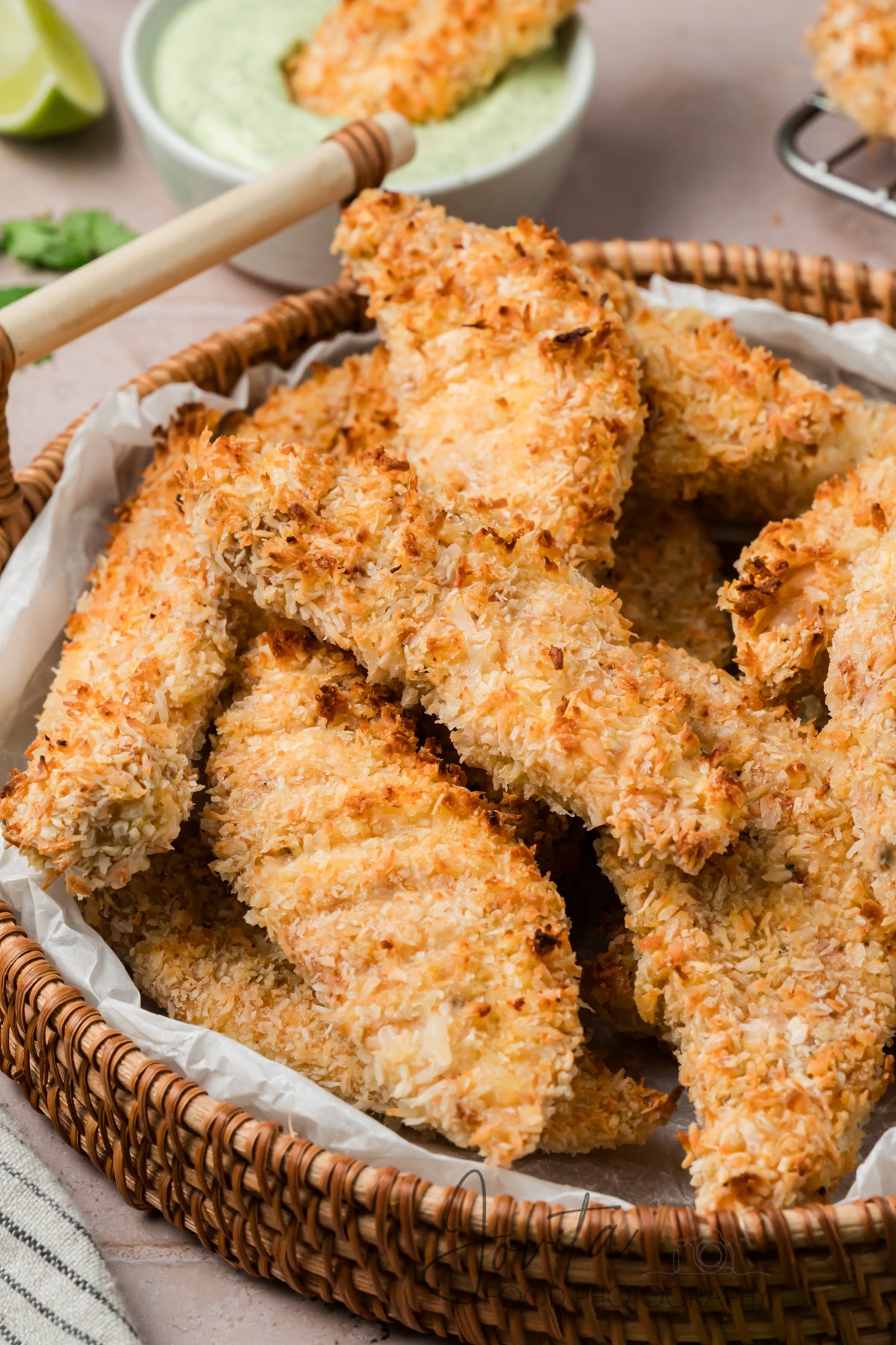 Coconut Chicken Tenders with Cilantro Avocado Sauce