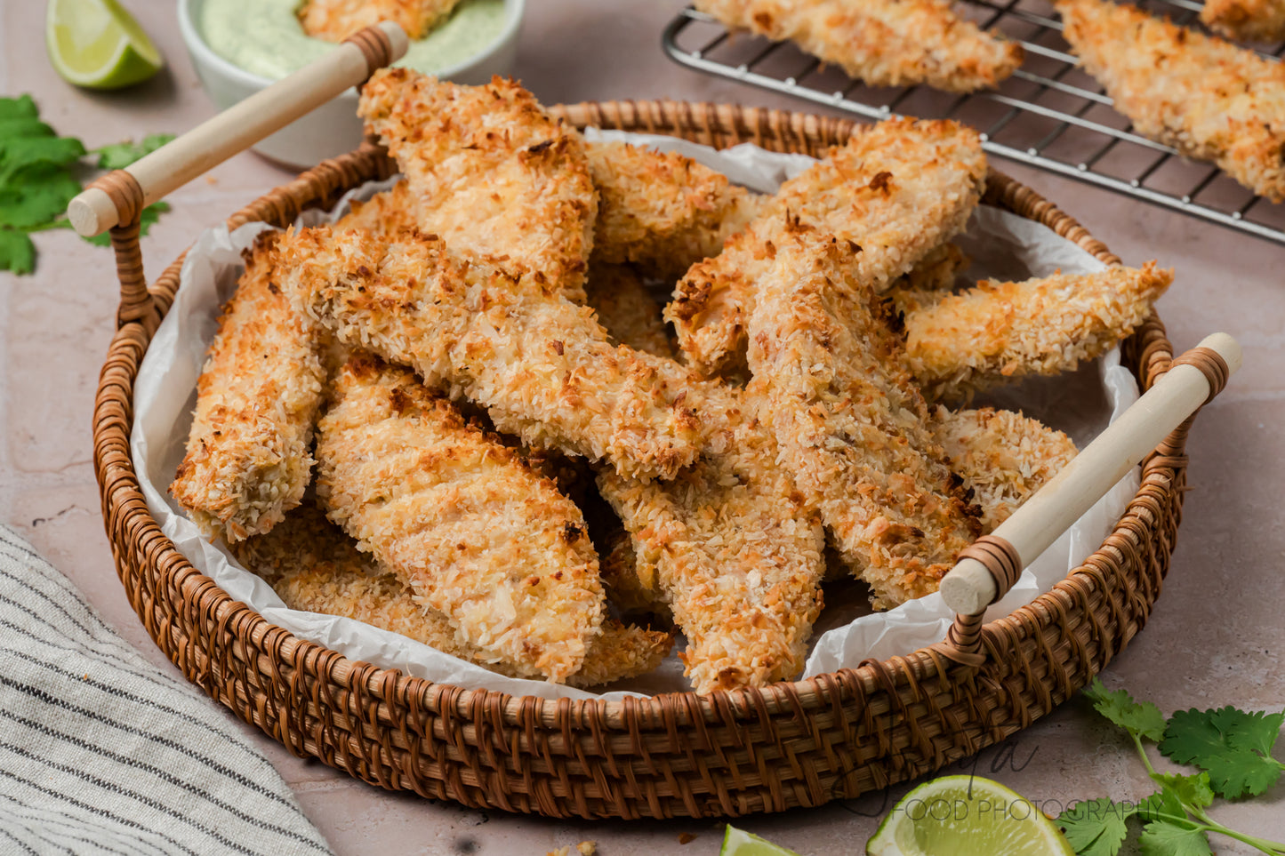 Coconut Chicken Tenders with Cilantro Avocado Sauce