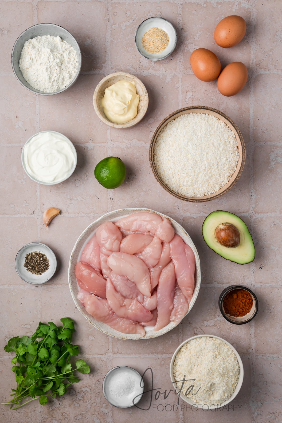 Coconut Chicken Tenders with Cilantro Avocado Sauce