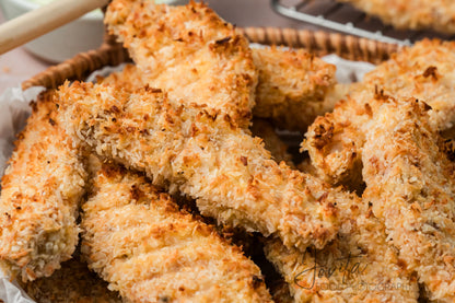 Coconut Chicken Tenders with Cilantro Avocado Sauce