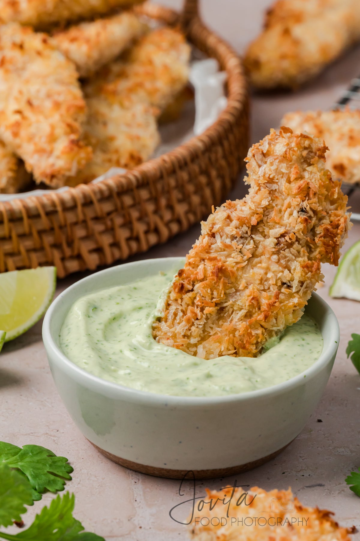 Coconut Chicken Tenders with Cilantro Avocado Sauce