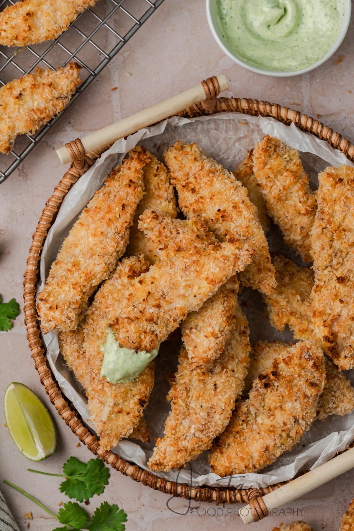 Coconut Chicken Tenders with Cilantro Avocado Sauce
