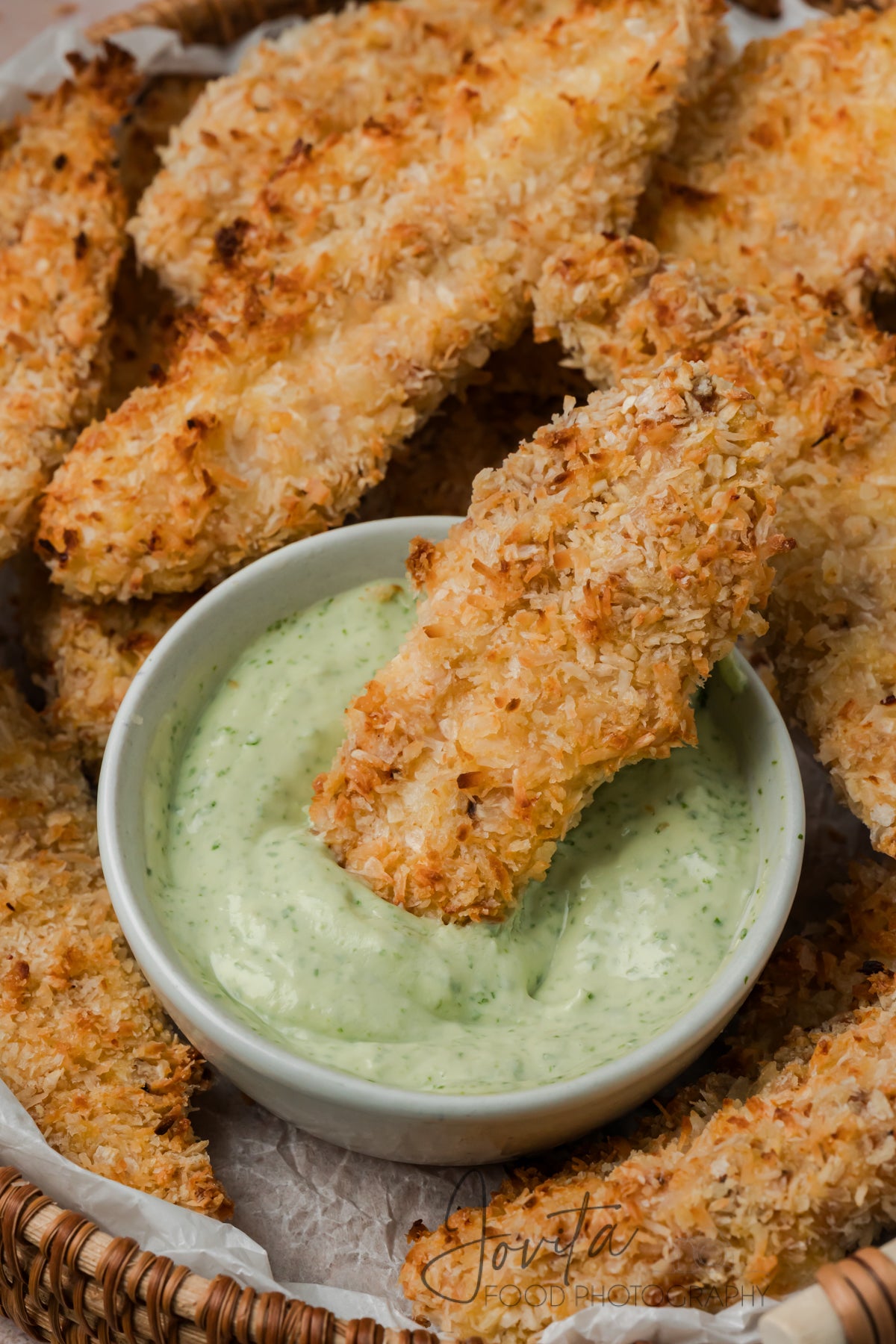 Coconut Chicken Tenders with Cilantro Avocado Sauce