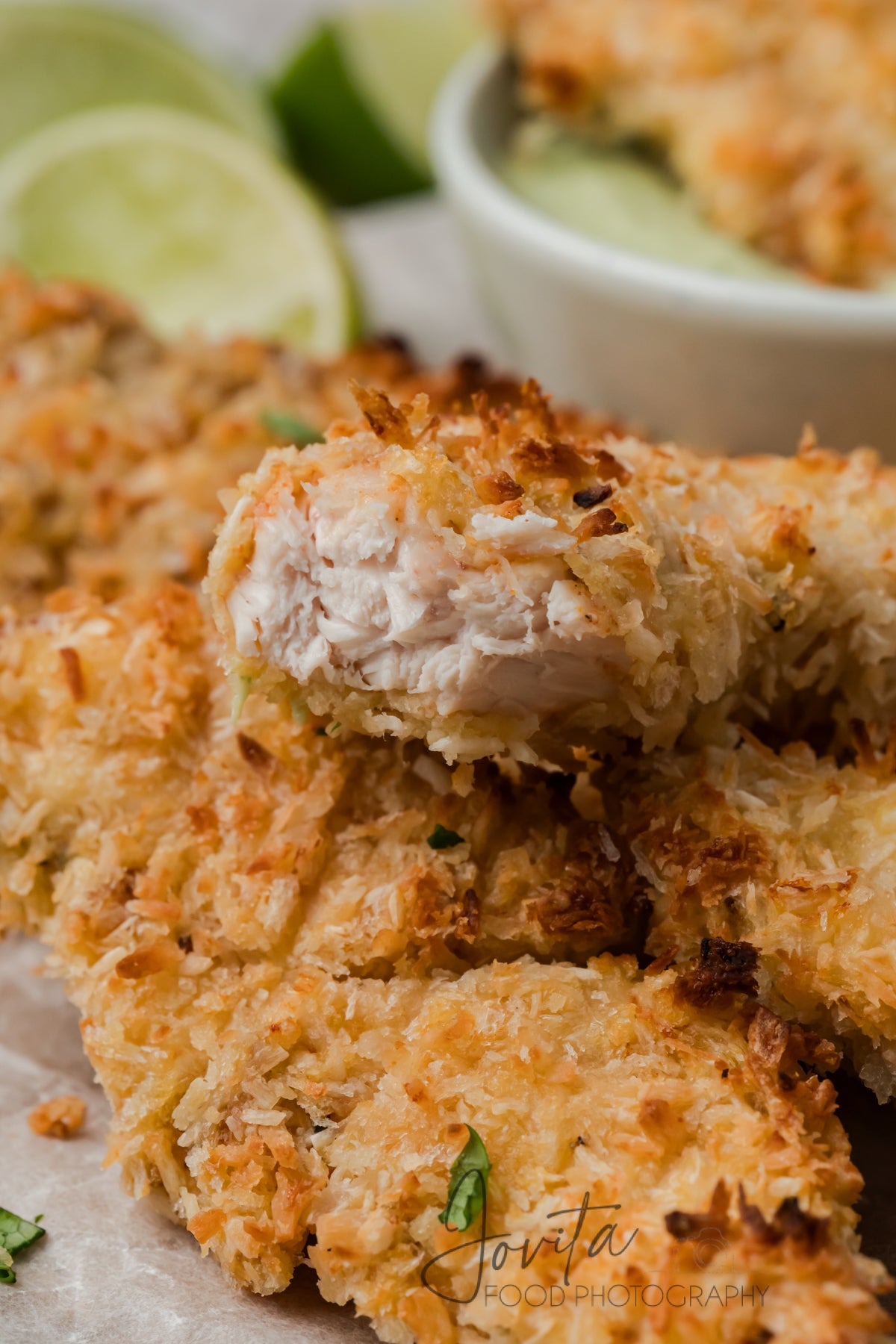 Coconut Chicken Tenders with Cilantro Avocado Sauce