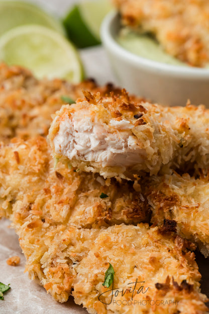 Coconut Chicken Tenders with Cilantro Avocado Sauce