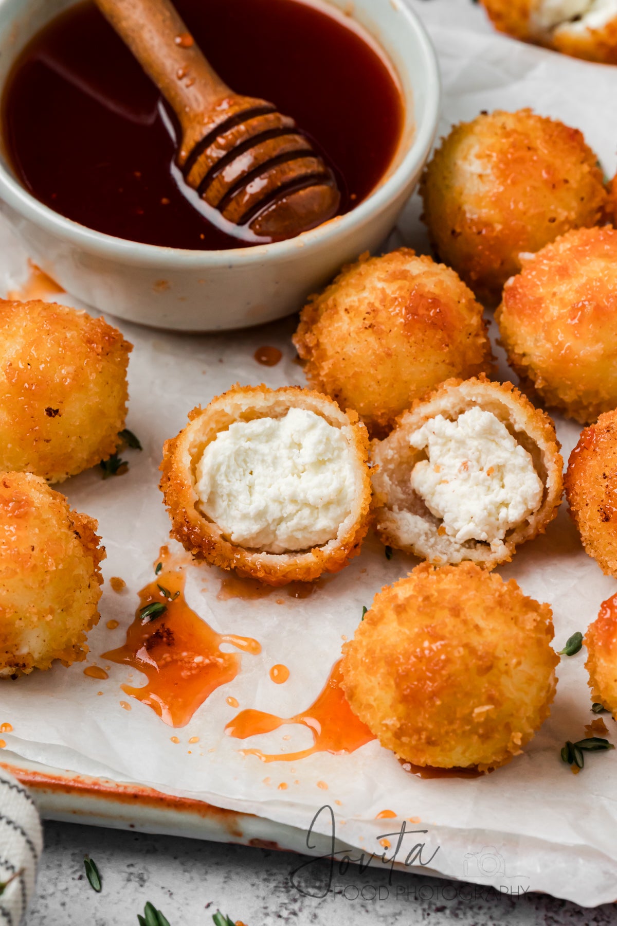 Fried Goat Cheese Balls with Cranberry Hot Honey
