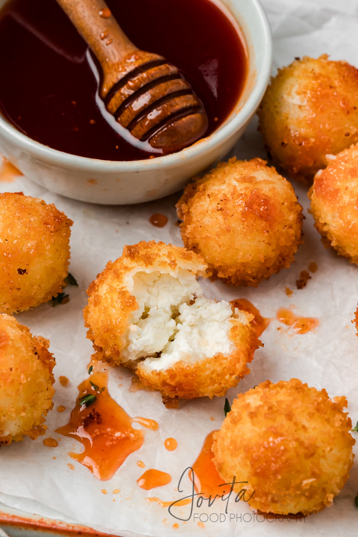 Fried Goat Cheese Balls with Cranberry Hot Honey