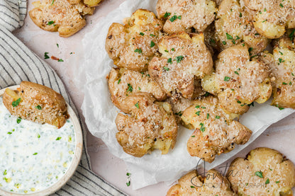 Garlic Parmesan Smashed Potatoes