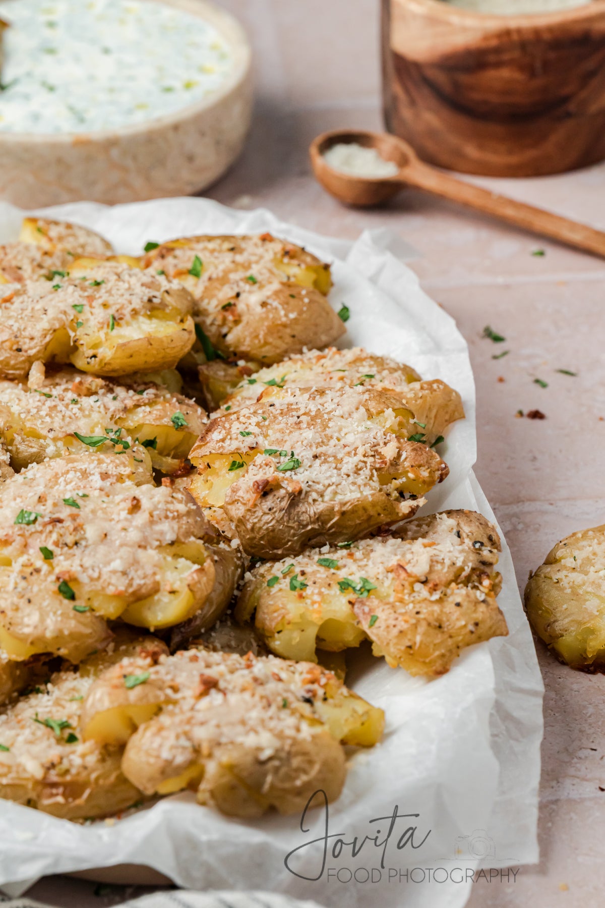 Garlic Parmesan Smashed Potatoes