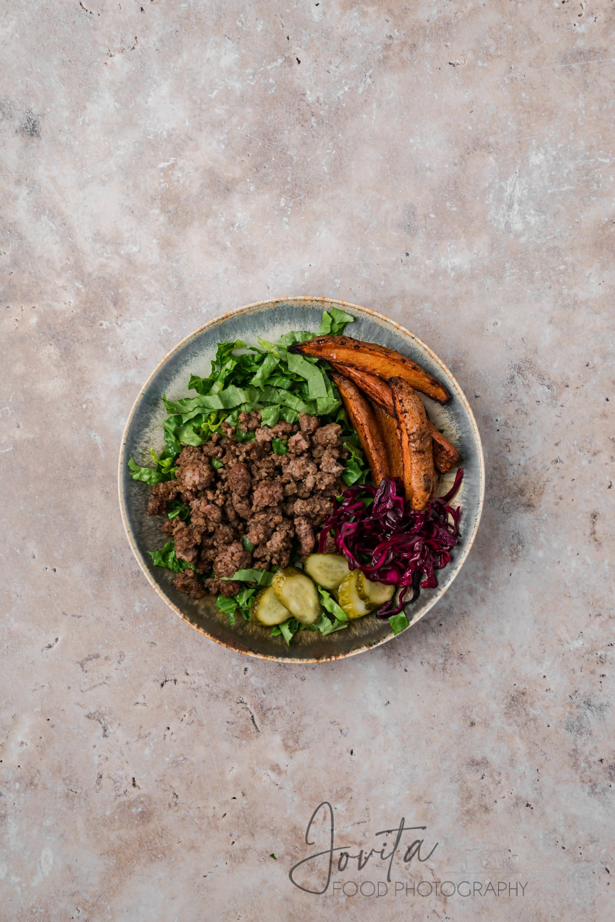 Loaded Burger Bowls with Sweet Potato Wedges