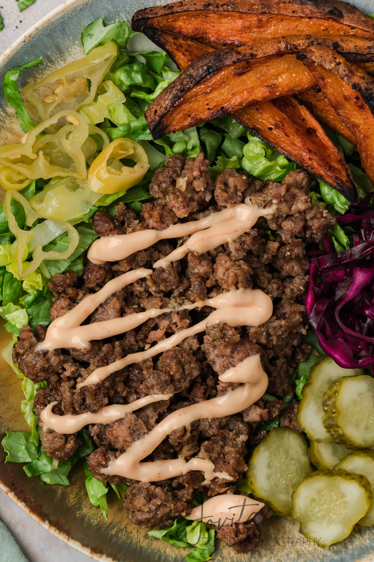 Loaded Burger Bowls with Sweet Potato Wedges