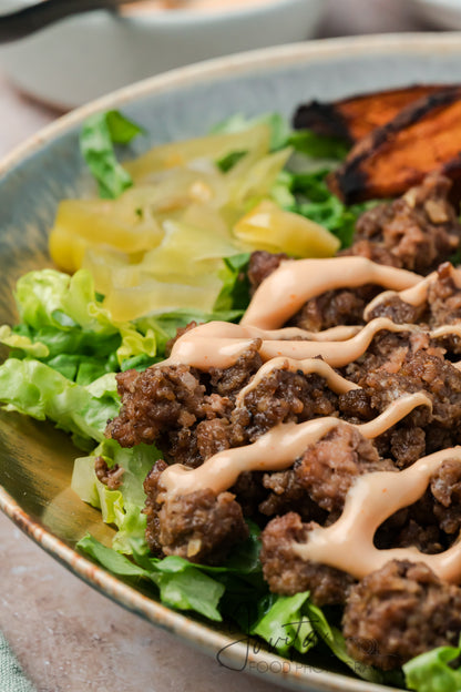 Loaded Burger Bowls with Sweet Potato Wedges
