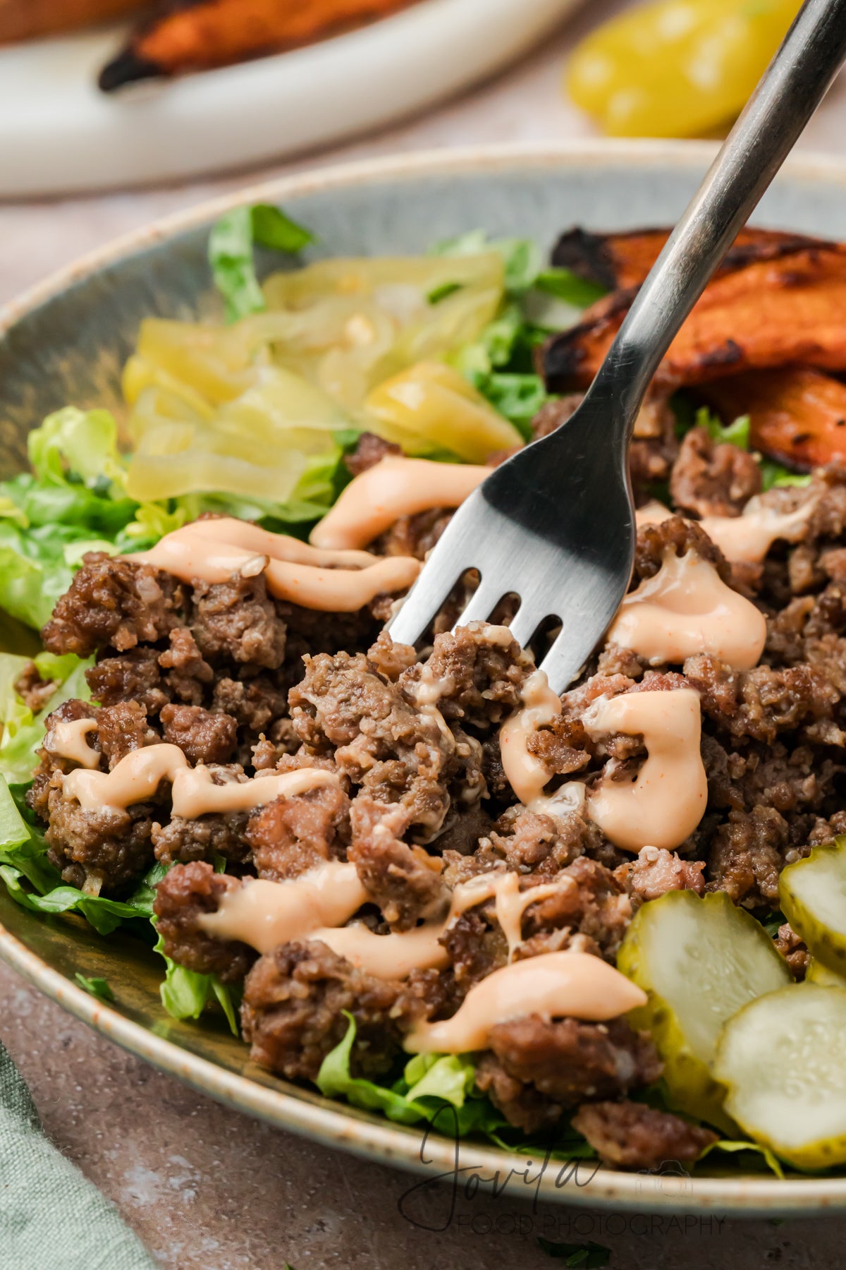Loaded Burger Bowls with Sweet Potato Wedges