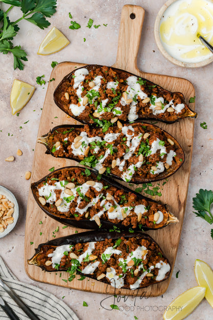 Mediterranean Stuffed Eggplant With Garlic Yogurt Sauce