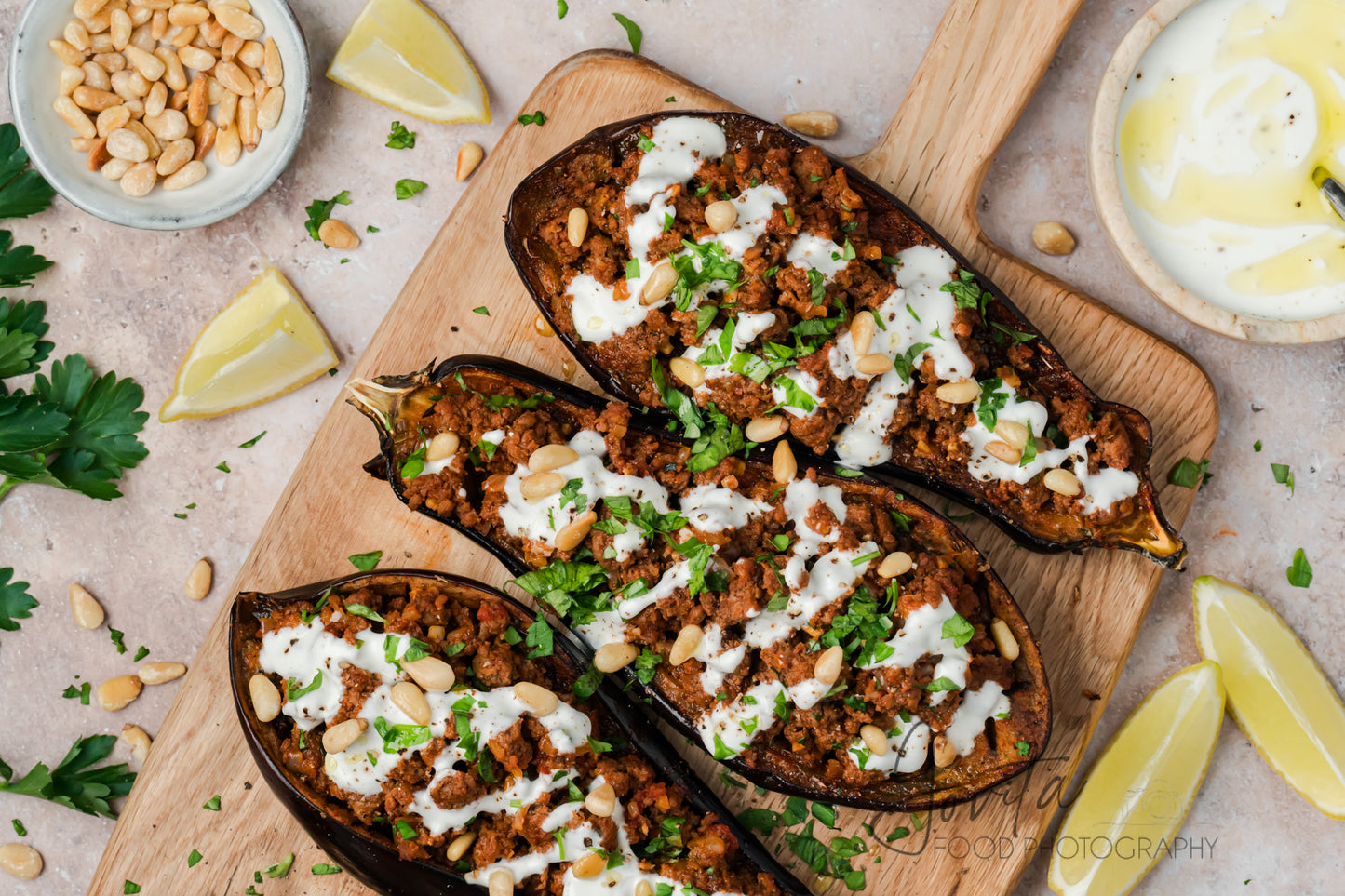 Mediterranean Stuffed Eggplant With Garlic Yogurt Sauce