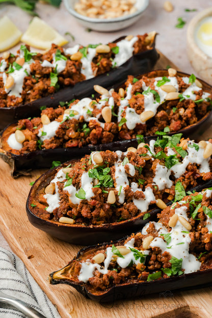 Mediterranean Stuffed Eggplant With Garlic Yogurt Sauce