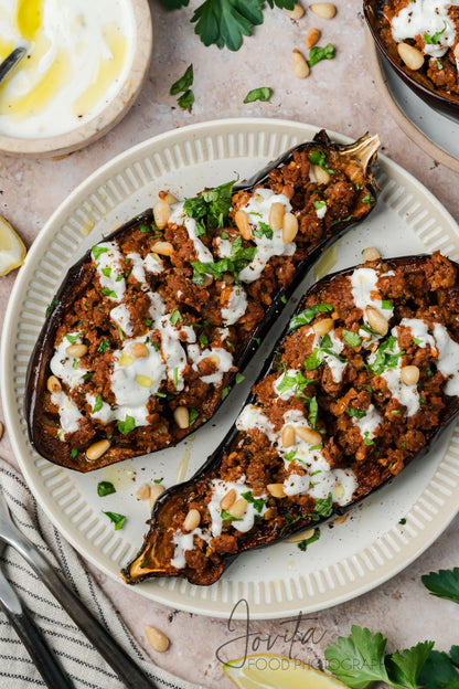 Mediterranean Stuffed Eggplant With Garlic Yogurt Sauce