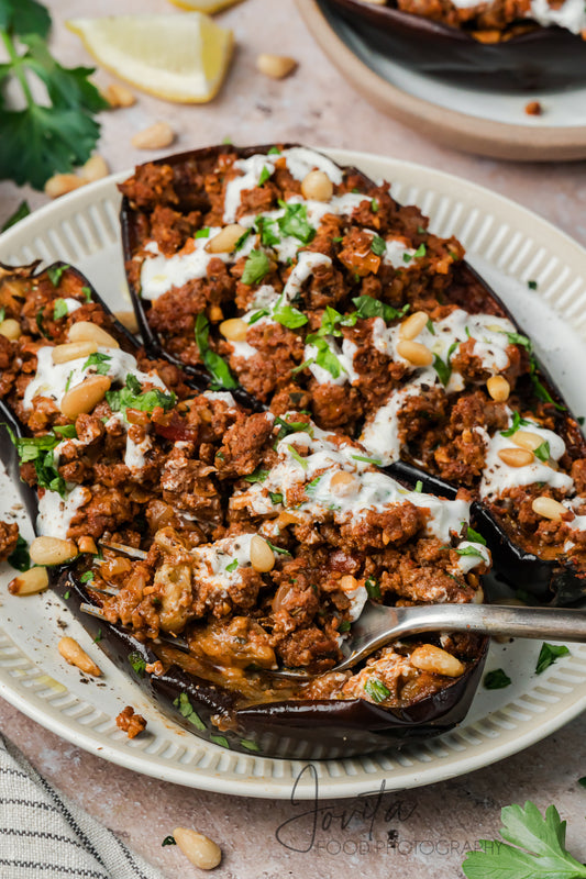 Mediterranean Stuffed Eggplant With Garlic Yogurt Sauce