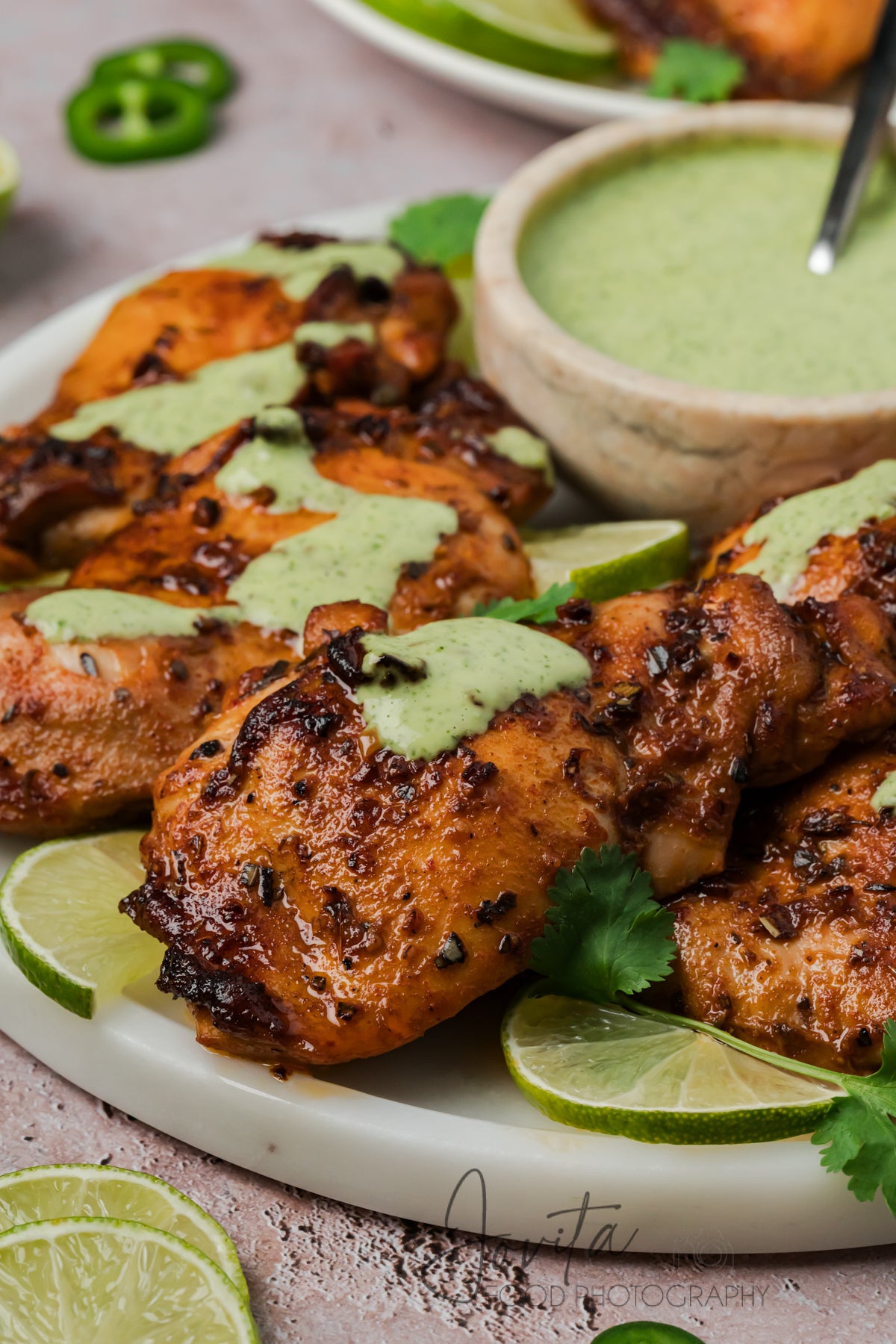 Peruvian Chicken Thighs with Green Sauce