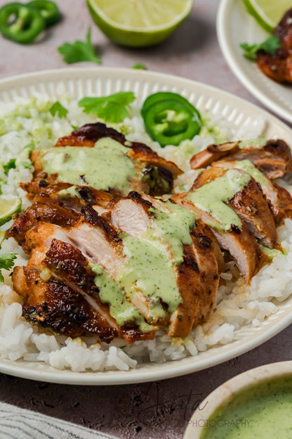 Peruvian Chicken Thighs with Green Sauce