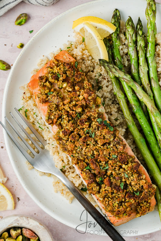 Pistachio Crusted Salmon with Lemon-Herb Quinoa