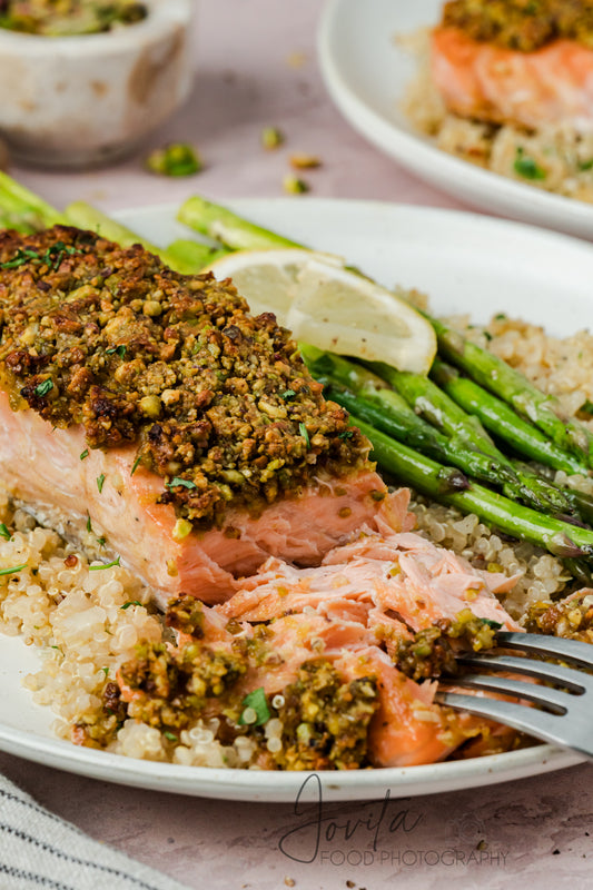 Pistachio Crusted Salmon with Lemon-Herb Quinoa