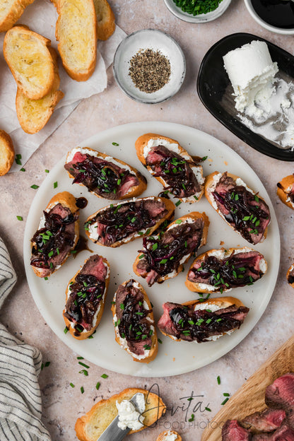 Steak Crostini with Goat Cheese & Caramelized Onions