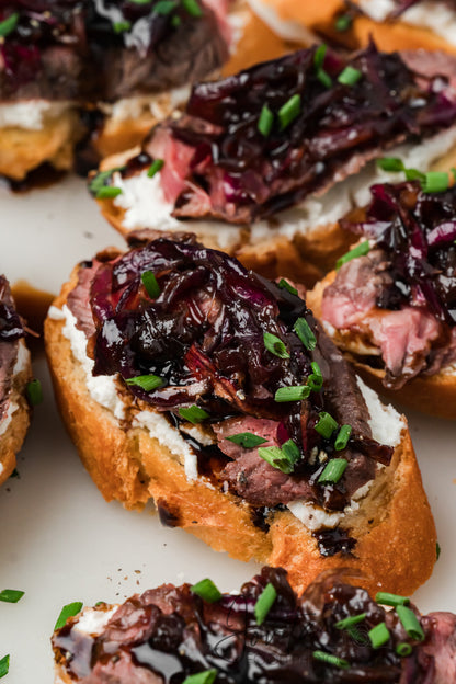 Steak Crostini with Goat Cheese & Caramelized Onions