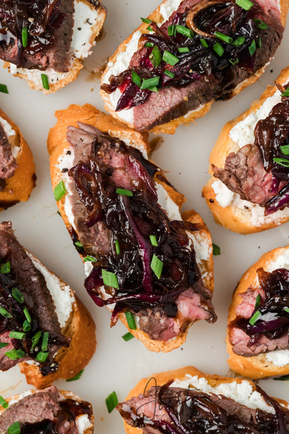 Steak Crostini with Goat Cheese & Caramelized Onions