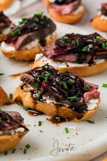 Steak Crostini with Goat Cheese & Caramelized Onions
