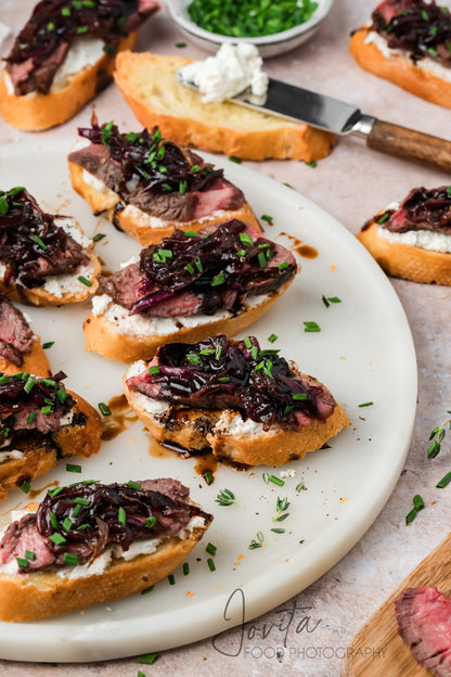 Steak Crostini with Goat Cheese & Caramelized Onions