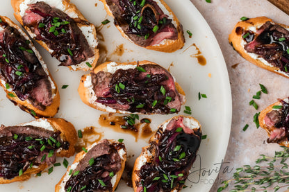 Steak Crostini with Goat Cheese & Caramelized Onions