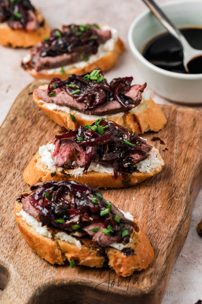 Steak Crostini with Goat Cheese & Caramelized Onions