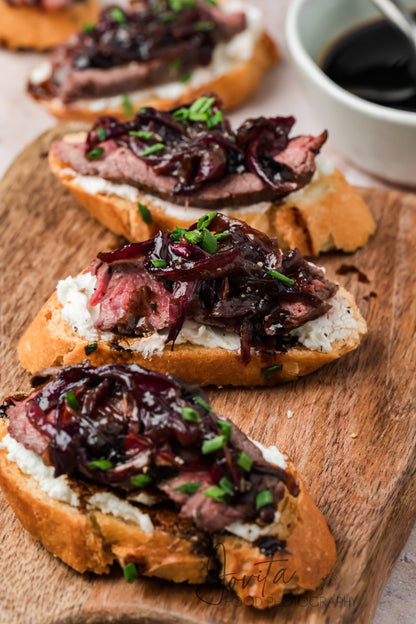 Steak Crostini with Goat Cheese & Caramelized Onions