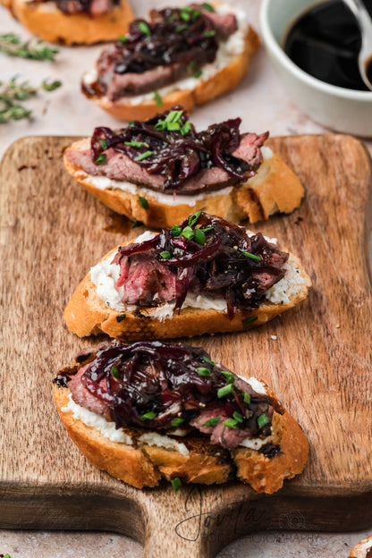 Steak Crostini with Goat Cheese & Caramelized Onions