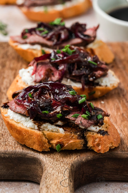 Steak Crostini with Goat Cheese & Caramelized Onions